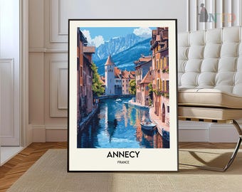 Annecy Print- Lake Annecy Wall Art - Affiche Annecy - Annecy Artwork- Annecy France Poster- Annecy Painting- Annecy View- Lake Annecy Poster