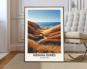 Indiana Dunes National Park Plakat, Prezent do Parku Narodowego, Wydruk przyrodniczy, Prezent dla miłośnika przyrody, Wydrukowana sztuka ścienna, Indiana Beach, Jezioro Michigan