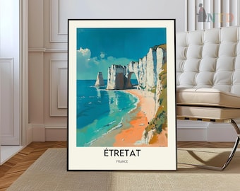 Etretat Travel Poster, Étretat Art Print, Étretat Illustration, Normandy Etretat Gift, Travel Poster, France Poster, Falaise d'Amont cliffs
