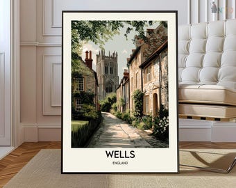 Wells Poster, Wells Wall Art, Wells Print, Wells Photo, Wells Poster Print, Wells Travel, Wells Map, Wells Landmark, Wells England Poster