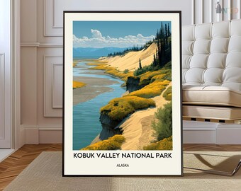 Kobuk Valley National Park poster print Alaska muur kunst arctische wildernis decor VS reizen illustratie cadeau