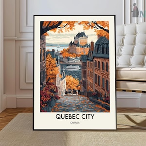 Affiche de voyage de la ville de Québec, art mural de la ville de Québec, impression d'affiche de la ville de Québec, photo de la ville de Québec, décor de la ville de Québec, Québec Canada