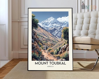 Póster del Monte Toubkal, Arte mural del Monte Toubkal, Impresión del Monte Toubkal, Foto del Monte Toubkal, Impresión de póster del Toubkal, Impresión de las montañas del Atlas en Marruecos