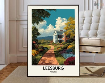 Leesburg Virginia Poster-Druck, Loudoun County, Wandkunst, historische Stadtdekoration in Nord-Virginia, USA-Reiseillustration, Geschenk