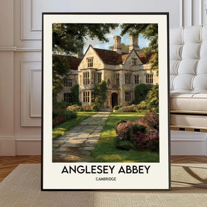 Anglesey Abbey England Poster Print, Historic Estate Wall Art, Cambridge Garden Map Decor, Travel Illustration Gift, Cambridge UK map poster