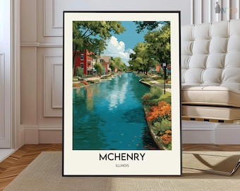 McHenry Illinois Poster Print, Fox River Scenic Wall Art, Charming Midwest City Decor, USA Travel Gift