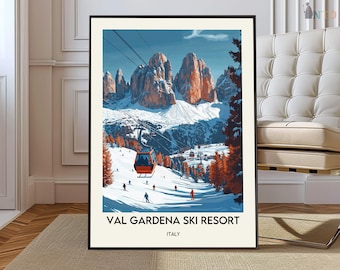 Póster de la estación de esquí de Val Gardena, lámina de la estación de esquí de Val Gardena, fotografía de la estación de esquí de Val Gardena, Dolomitas de Italia