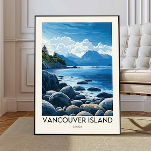 Vancouver Island Canada Travel Print, Orca Poster, Nature Wall Art, Illustration Artwork, Wedding Gift, Digital Download, Printable Poster