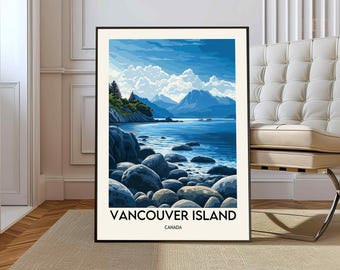 Vancouver Island Canada Travel Print, Orca Poster, Nature Wall Art, Illustration Artwork, Wedding Gift, Digital Download, Printable Poster