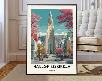 Hallgrímskirkja Reykjavik Iceland Poster Print, Modern Landmark Wall Art, Nordic Architecture Map Decor, Reykjavik Iceland