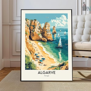 Algarve bunter Posterdruck, Algarve Foto Wandkunst, Algarve Wanddekor, Algarve Reisedruck, Algarve Straßenkarte Poster, Stadt Karte