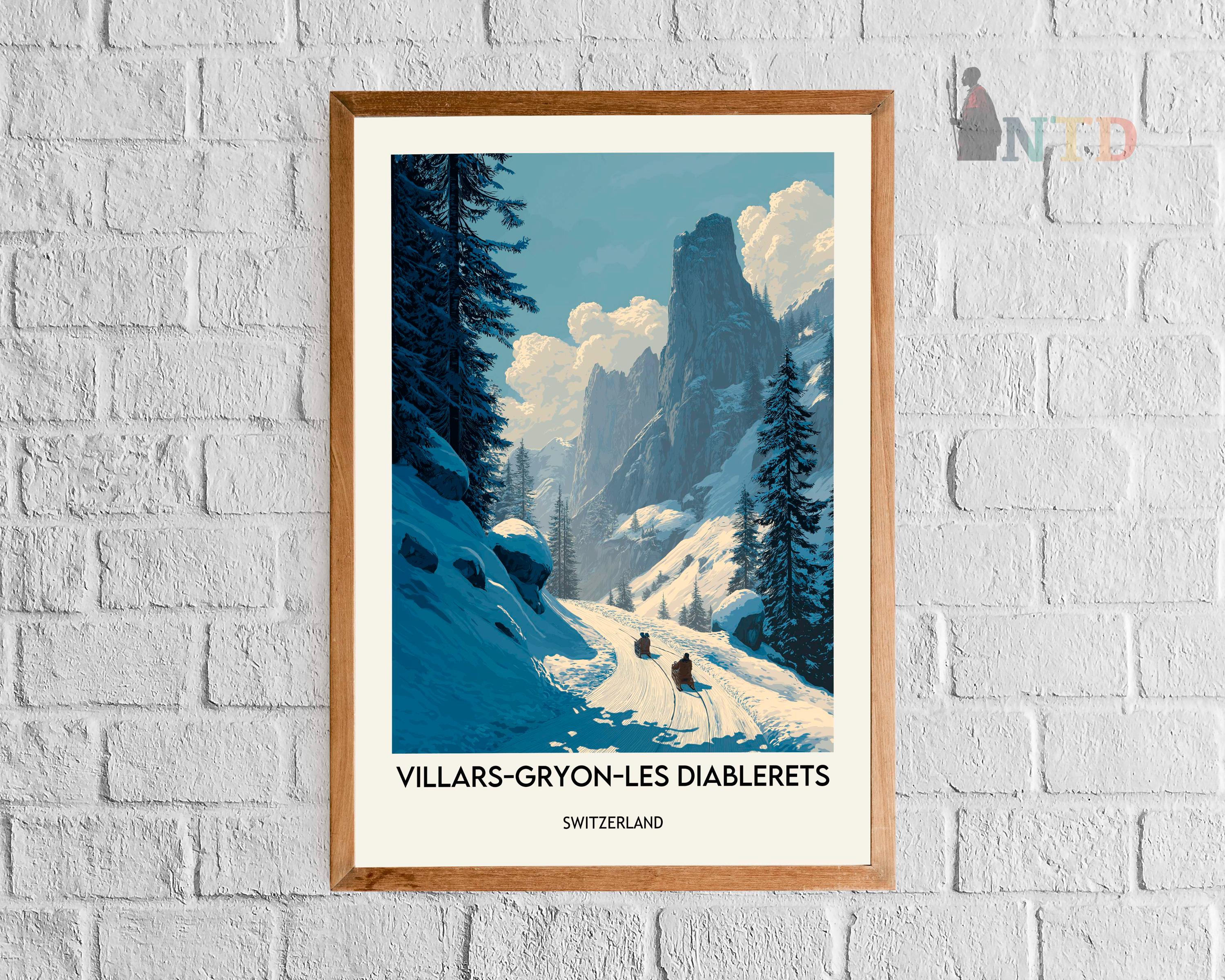 絵画 アートポスター ロウェル・ハーレロ サイプレス＆ヘイ Villars-gryon-les Diablerets Switzerland Poster, Vaud Alps Ski