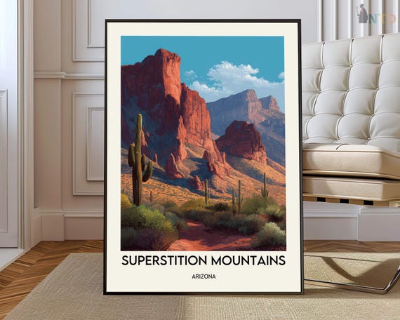 Superstition Mountains Arizona Poster, Dramatic Desert Mountain