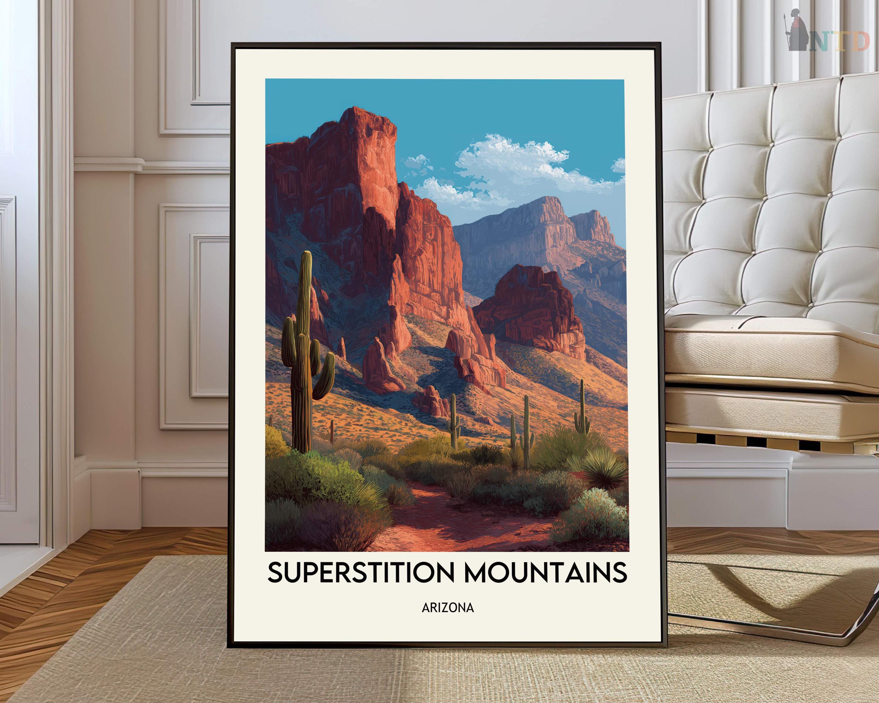 Superstition Mountains Arizona Poster, Dramatic Desert Mountain