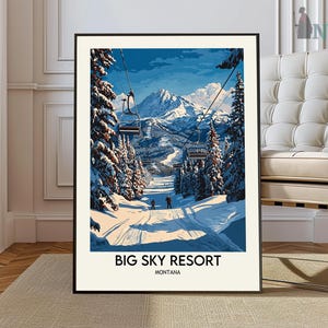 Póster de Big Sky Montana, impresión de Big Sky, arte mural de esquí de Montana, póster de viaje de Big Sky Montana, regalo de cumpleaños, regalos de boda