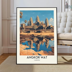 Angkor Wat Poster, Angkor Wat Travel Print, Cambodia Travel Print, Asia Travel Art, Angkor Wat print, Tropical Art, Asian Gift