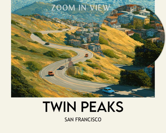 中村岳陵、清晨（2）、希少画集画、新品高級額装付 Twin Peaks San Francisco Poster, City Skyline Viewpoint Wall Art
