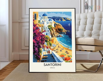 Santorini Griechenland Reise Poster, Ägäis Kunstdruck