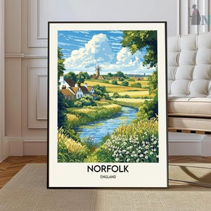 Norfolk England Travel Poster: Countryside Landscape Art Print