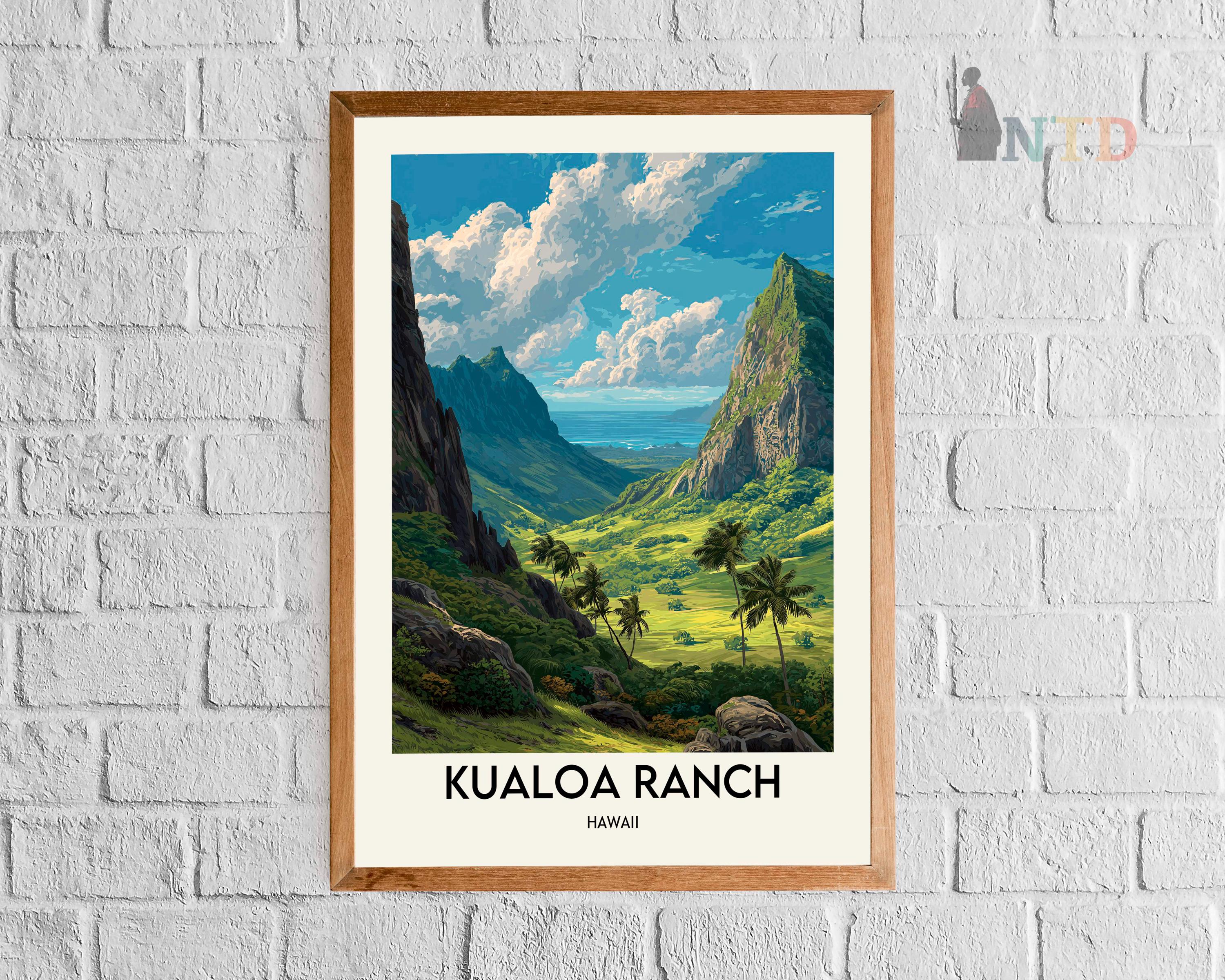 Kualoa Ranch Poster Print Oahu Hawaii Wall Art Tropical Valley