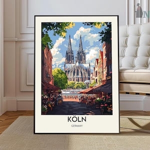 Cologne Germany Poster, Kölner Dom Print,   Cologne Travel Poster, Germany Print, Kölner Dom Wall Art, Rhine River Landscape, European Decor