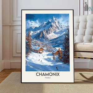 Skiing Travel Poster, Chamonix Ski Print, France Travel Print, Skiing Art, Skiing Print, Winter Sport Art, Ski Gift
