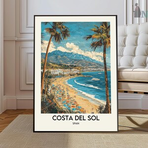 Póster de la Costa del Sol, impresión de viaje a la Costa del Sol, póster de viaje a España, decoración tropical, arte de playa, regalo de viaje, Costa del Sol España