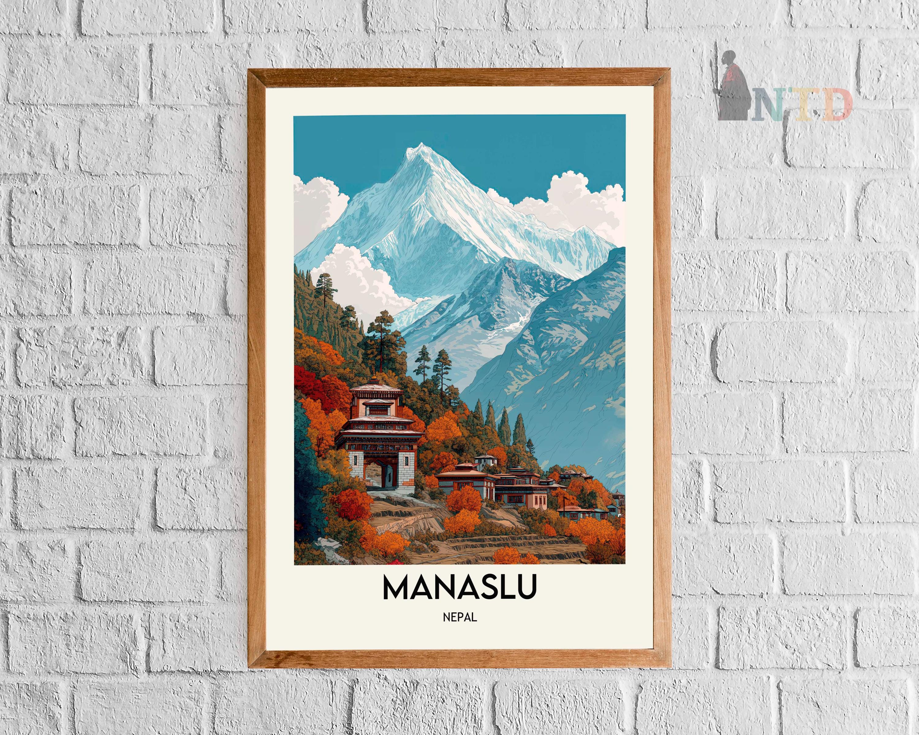 Manaslu Himalaya Poster, Nepal 8000m Snow Peak Wall Art, Scenic