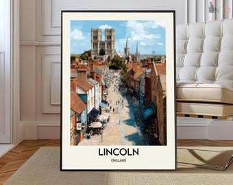 Póster de Lincoln, Reino Unido, arte mural de Lincoln, impresión de Lincoln, Reino Unido, foto de Lincoln, impresión de póster de Lincoln, viajes de Lincoln, Lincoln, Inglaterra, mapa de Lincoln