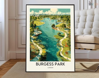 Burgess Park London Poster, Southwark Scenic Urban Park Wall Art, South London Landscape Illustration