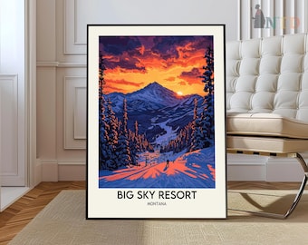 Big Sky Montana Poster, Big Sky Print, Montana ski Wall Art, Big Sky Montana Travel Poster, Birthday Present, Wedding Gifts