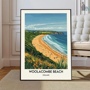 Woolacombe Poster, Devon Poster, UK Travel Poster, Coastal Wall Art, Beach Poster, British Decor, Woolacombe Travel Print, Devon Travel Art