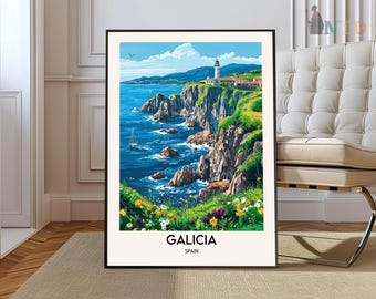 Impressão da Galiza, arte da parede da Galiza, cartaz da Galiza, foto da Galiza, impressão do cartaz da Galiza, cartaz de viagens da Galiza, cartaz da Galiza Espanha
