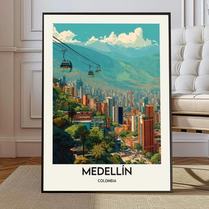 Póster de Medellín, Colombia, impresión moderna de ciudad montañosa, arte mural, mapa escénico, decoración, ilustración de viaje urbano, regalo, impresión de Medellín, foto de Medellín