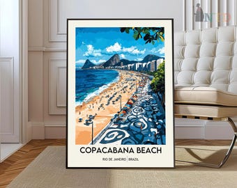 Copacabana Beach Travel Print Wall Art Copacabana Brazil Wall Hanging Artwork Art Gifts Copacabana Travel Poster Brazil Art Lovers Gift