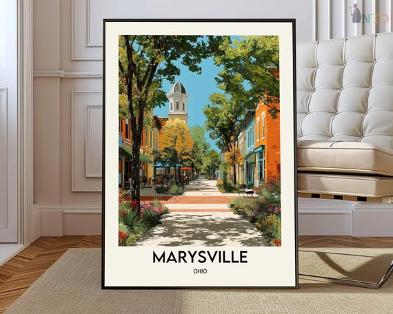 Marysville Ohio Poster Print, Scenic Midwest City Wall Art