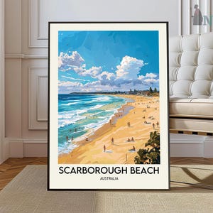 Scarborough Beach Travel Poster Wall Art Print, Australia Poster Home Decor Gift, Oceania Illustration Wall Art