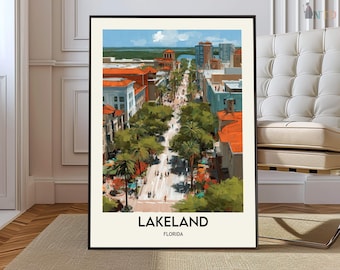 Lakeland Florida affischtryck, centrala Florida väggkonst, stadskarta dekor, Tampa affisch, Orlando stadsaffisch, Lakeland Florida tryck