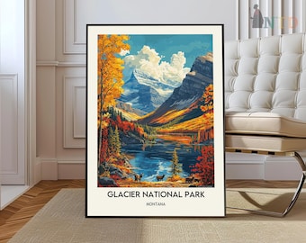 Glacier National Park Poster, Montana Travel Print, Home Decor, Wall Art Painting, Hiking Gift, Rocky mountains  Montana poster