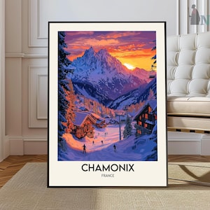 Chamonix Vintage Travel Poster - Chamonix print, France Wall Art, Framed present, Gift French Alps Present