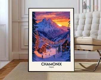 Chamonix Vintage Travel Poster - Chamonix print, France Wall Art, Framed present, Gift French Alps Present