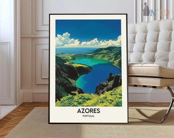Lámina artística del lago del cráter de las Azores, decoración de pared de Portugal