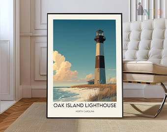 Affiche phare d'Oak Island, art mural phare d'Oak Island, impression phare d'Oak Island Art phare d'Oak Island Oak Island Caswell Beach
