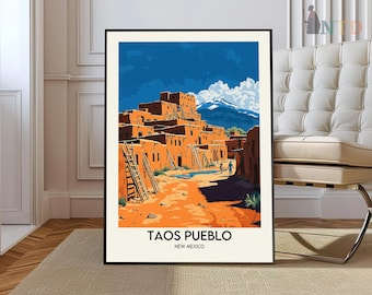 Taos Pueblo-tryck, Taos Pueblo-väggkonst, Taos Pueblo-affisch, Taos Pueblo-foto, Taos Pueblo-affischtryck, Taos Pueblo New Mexico-affisch