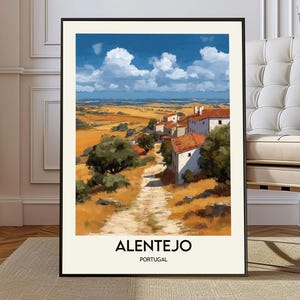 Alentejo Portugal Poster Print, Rolling Plains, White Villages & Wine Country Wall Art, Scenic Regional Map Decor, Travel Illustration Gift