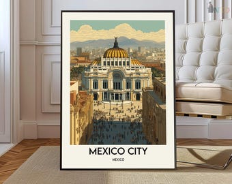Mexico City Poster CDMX Wall Art, Historic Landmarks Skyline Illustration, Vibrant Urban Mexico Travel Print