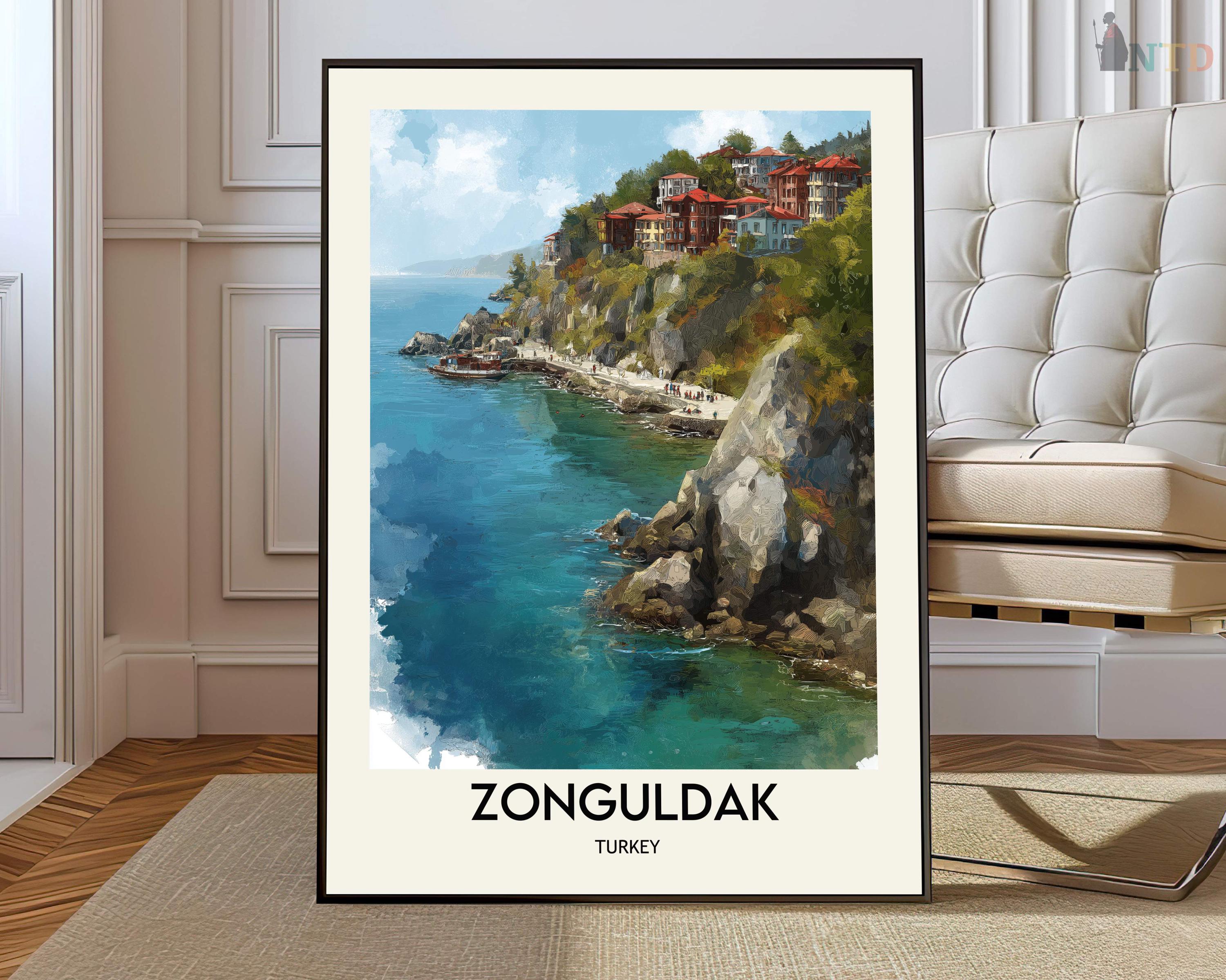Zonguldak Turkey Poster Print, Black Sea Coastal Cliffs & Harbor
