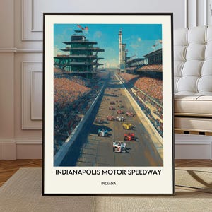 Indianapolis Motor Speedway Poster, Indy 500 Racing Track Wall Art, Historic Motorsport Landmark Illustration
