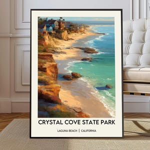 Crystal Cove State Park California Poster Print, Laguna Beach Coast Art, Pacific Shore Map Decor, Travel Illustration, Orange County art