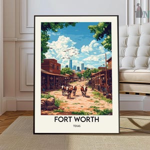 Fort Worth Texas, oeuvre d'art murale Fort Worth, impression d'affiche Fort Worth, photo Fort Worth, décoration Fort Worth, owtown Texas, ville de Fort Worth